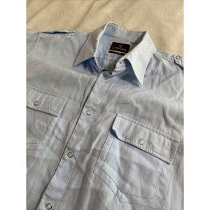 Camasha Size Large 40 Mexican Made Linen Blue Snap Button Down Vented Waist‎